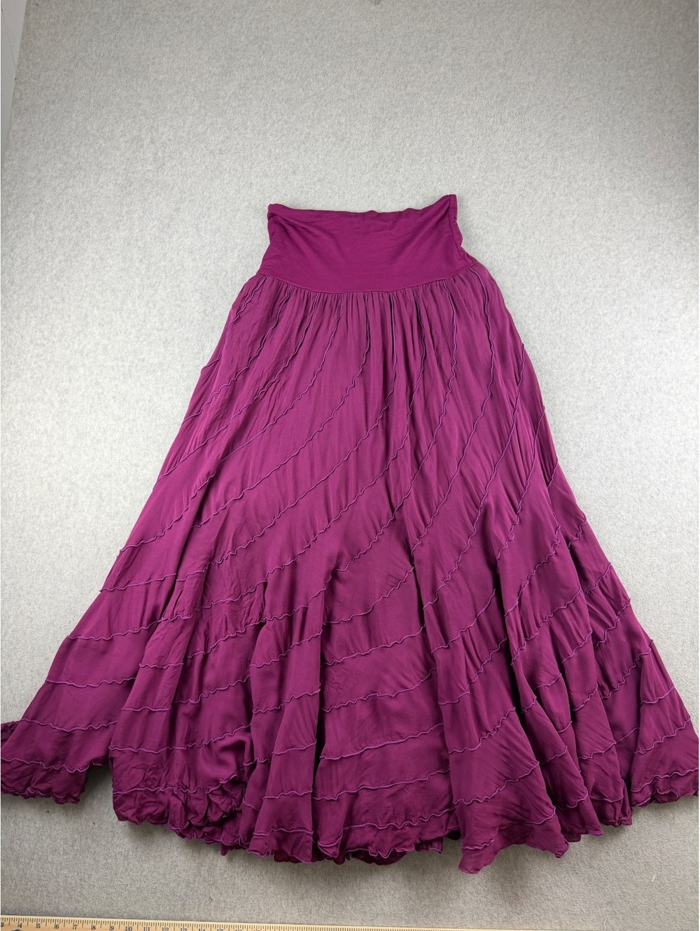 Baik Baik Honolulu S/M Purple Tiered Ruffle Maxi Skirt Rayon Boho Fairy Y2K